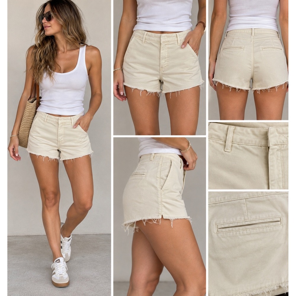 MOTHER The Shaker Prep Short Short Fray Killing Time Off White Denim Shorts 32